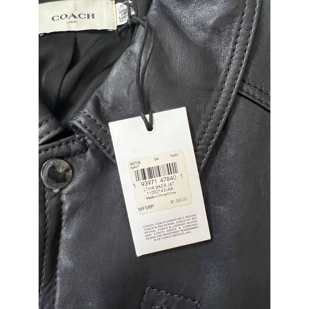 Coach Men's Leather Biker Moto Jacket Navy Size 54/XL NWT $1300 - Picture 3 of 16